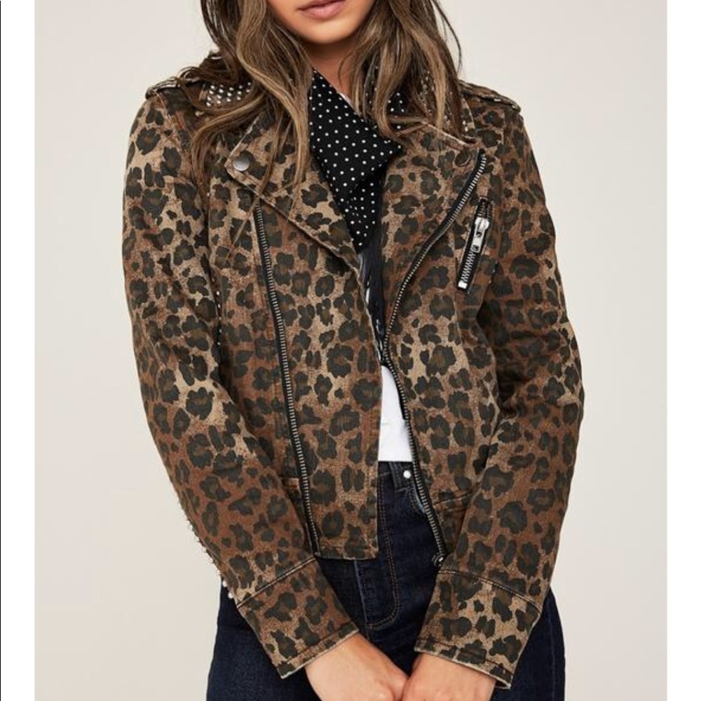 Cheetah studded moto jean jacket